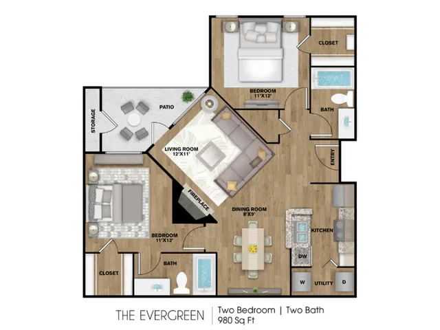 2 Bed, 2 Bath B 7-723 floor plan